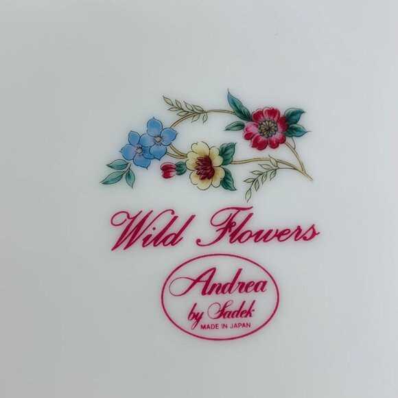 Andrea By Sadek WILD FLOWER Scallop Porecelain Gold Trim Cake Plate Server Set - Picture 6 of 8